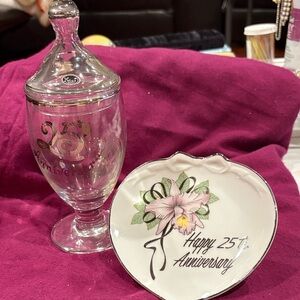 25th Anniversary Glass Jar and Plate Set No cracks or chips